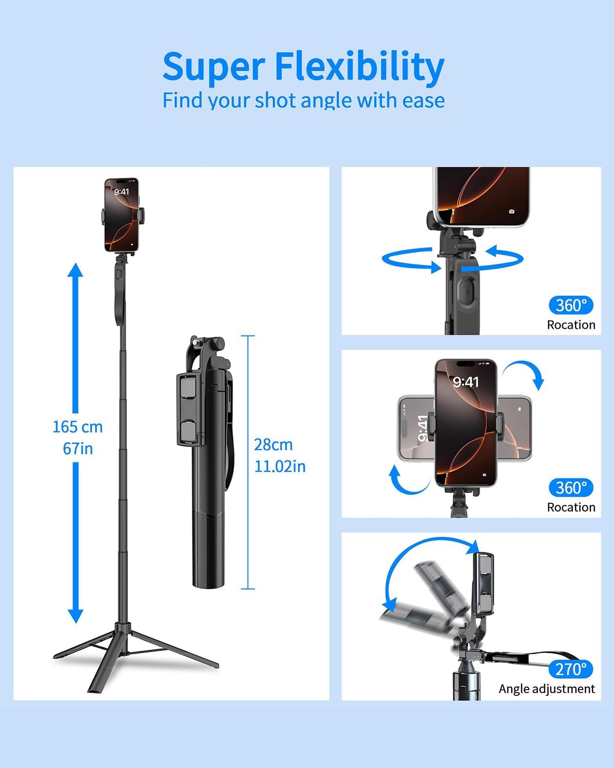 Auto Face Tracking Tripod 360° Rotation, 67" Tripod for iPhone Selfie Stick,Phone Tripod Stand Holder with Remote Gesture Control,No App, for Live Video Tiktok Live Vlog Streaming Video - Image 7