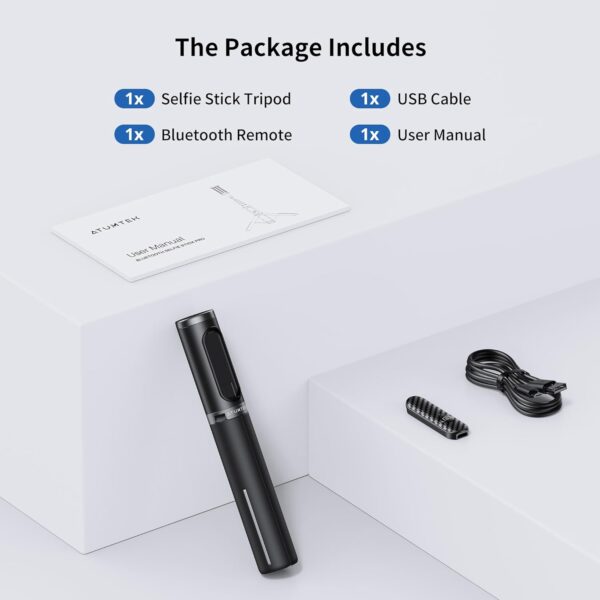 ATUMTEK Selfie Stick Tripod, Extendable 3 in 1 Aluminum Bluetooth Selfie Stick with Wireless Remote and Tripod Stand for iPhone 16/15/14/13/12/11 Pro Max/XS Max/XS/XR/X/8/7, Samsung Smartphones Black - Image 9