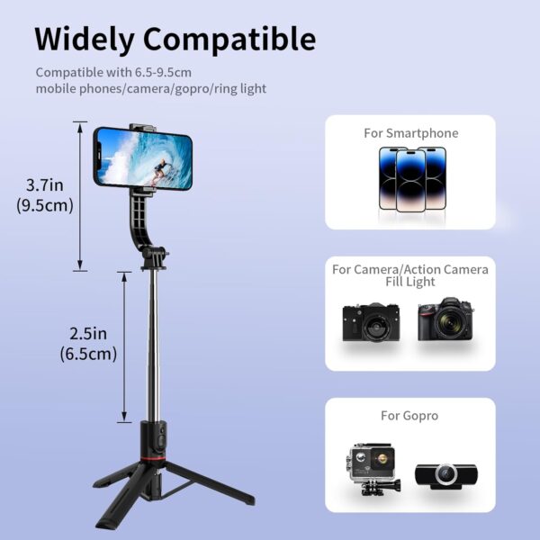 Selfie Stick Tripod, 44" Extendable, 360° Rotatable, Wireless Remote, Detachable Phone Holder, Lightweight & Portable, Compatible with iPhone, Samsung, Android, Ideal for Travel & Vlogging - Image 3