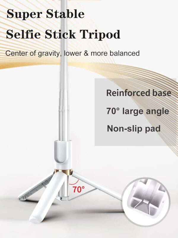 Selfie Stick Tripod with Wireless Remote, 46'' Cellphone Selfie Stick Tripod with LED Fill Light, for iPhone 16/15/14/14 pro/13/13 Pro/12/11/11 Pro/XS Max/XS/XR/X/8/7 and Android Smartphone(Upgrade) - Image 2