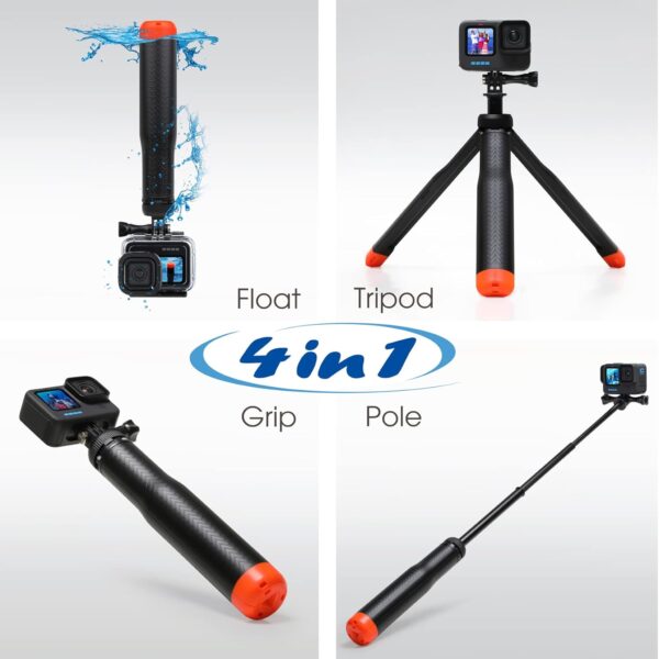 SOONSUN 4in1 Floating Selfie Stick Tripod for GoPro Hero 13 12 11 10 9 8 7 6 5 4 3 Session Max, AKASO, SJCAM Action Camera - As Waterproof Extension Monopod Pole Floating Handle Grip Tripod Stand - Image 2