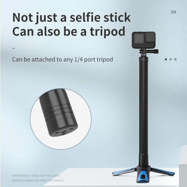 TELESIN Long Selfie Stick Pole Invisible- 3M/118 Inch Carbon Fiber Waterproof Underwater Monopod for GoPro Max Hero 13 12 11 10 9 8 7 6 5 Insta360 X3 X4 Ace Pro Go3 DJI Action 3 4 5 Osmo Pocket - Image 4
