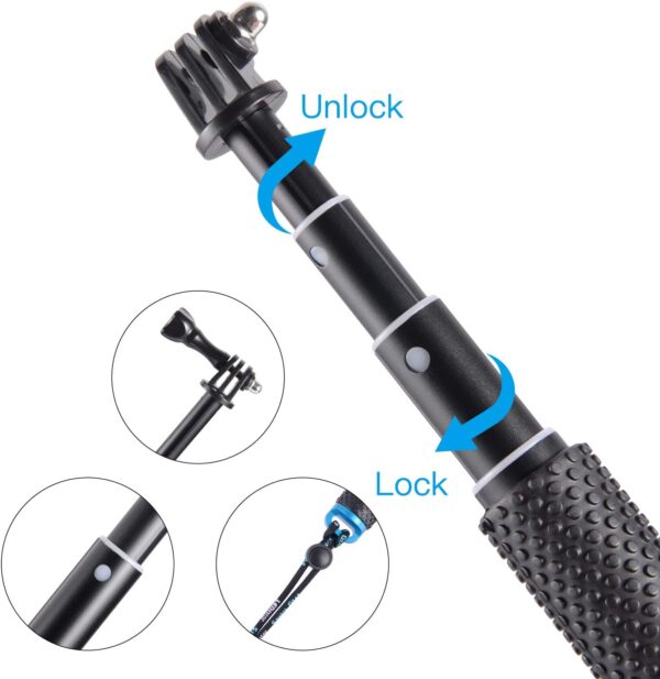 19” Short Extension Selfie Stick Compact Handle Grip Adjustable Waterproof Monopod Pole Compatible with GoPro Hero 13 12 11 10 9 8 7 6 5 AKASO DJI Osmo Action Camera(Mini Size) - Image 3