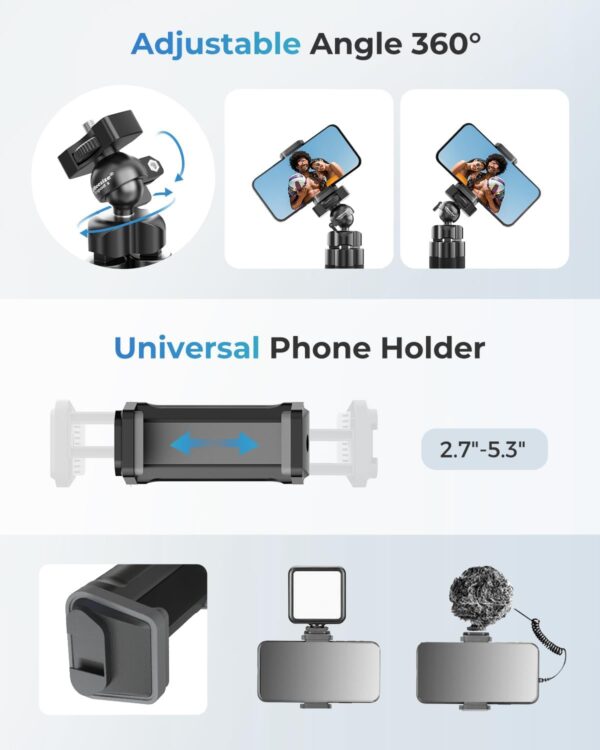 UBeesize Phone Tripod Pro S, Premium Flexible Phone Tripod with Wireless Remote, Mini Tripod Stand for Camera GoPro/Mobile (Upgraded), Black - Image 3