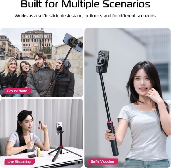 ULANZI 61'' Magnetic Selfie Stick Phone Tripod with Wireless Remote, Extendable Cell Phone Tripod Stand, Compatible with MagSafe, Cellphone Tripod for iPhone 16 15 14 13 12 Series and Android Phones - Image 7