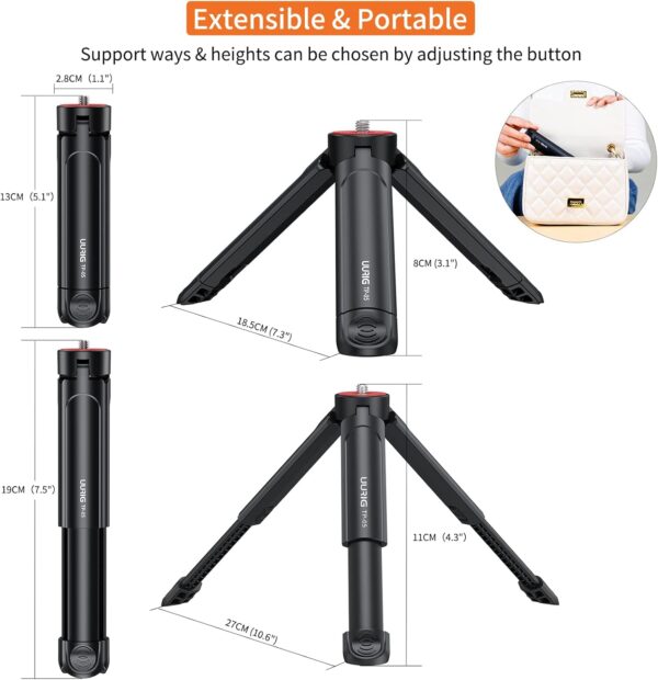 UURIG TP05 Extendable Mini Camera Tripod, Portable Selfie Stick Handle Grip Desktop Webcam Tripod with 1/4" Screw for DSLR Camera Webcam Phone Holder Selfie Stick Vlog Tripod - Image 2