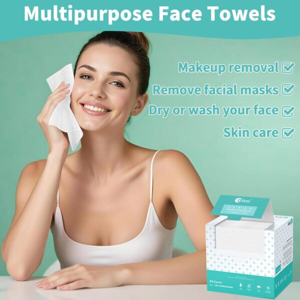 Face Towels, 10"×12" Disposable Face Towel, Face Towelettes XL, Ultra Soft Makeup Remover Dry Wipes, Thick Face Towel for Sensitive Skin, 50 Count (1 Pack) - Image 5