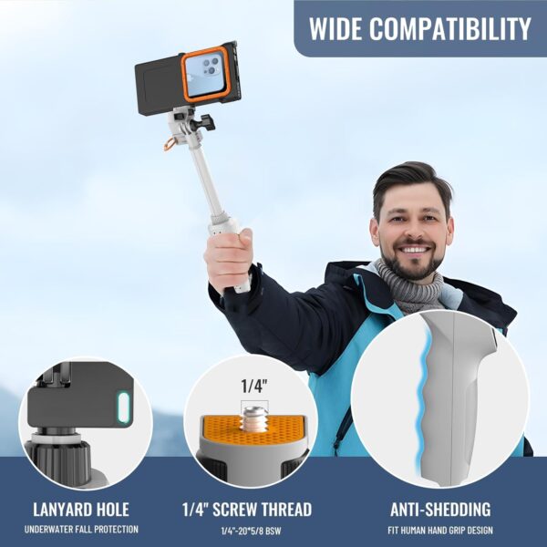 Bluetooth Selfie Stick for iPhone 16 Pro Max/16 Pro Samsung Galaxy S25 Ultra, Extendable & Portable Diving Surfing Swimming Waterproof Phone Selfie Stick, Underwater Photo/Video Recording with Lanyard - Image 6