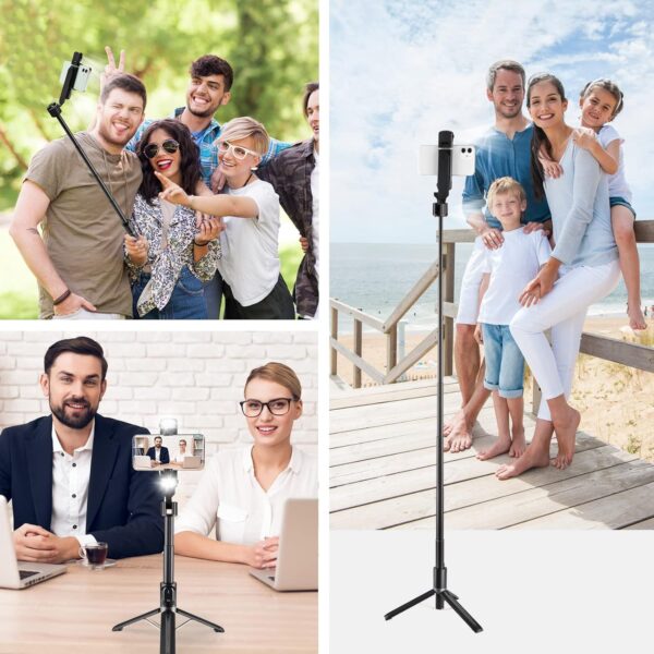 Selfie Stick with Rugged Tripod,MQOUNY Extendable 41 Inch Aluminum Alloy Phone Tripod with Detachable Wireless Rechargeable Remote and Dual Ring Light,360 Rotation Phone Holder for Smartphone (Black) - Image 7