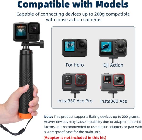 Waterproof Selfie Stick Floating Hand Grip Floating Tripod Stand Extendable Monopod Compatible with GoPro Hero 13/12/11/10/9/8/DJI OSMO Action 5 Pro/4/3/Insta360 Ace Pro/Ace and Most Action Camera - Image 5
