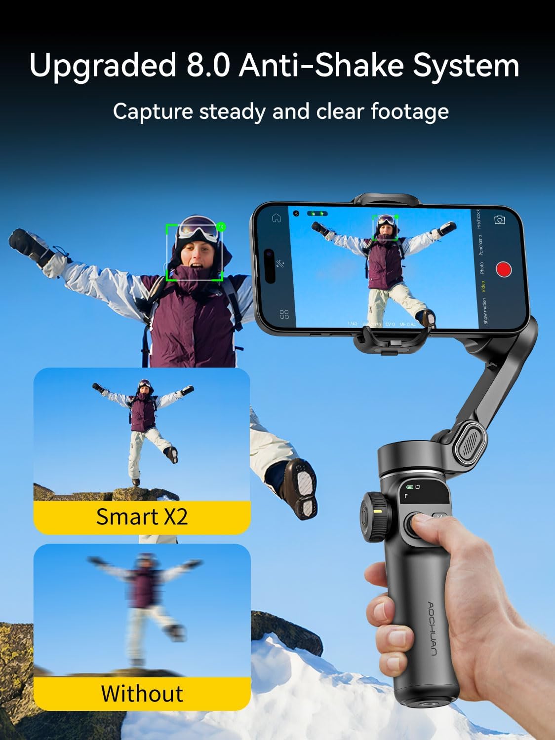 Gimbal Stabilizer for iPhone, 3-Axis iPhone Gimbal Built in 7.8' Extension Rod, Portable Gimbal Stabilizer w/OLED Display for iPhone/Android, Perfect for TikTok YouTube Vlogging-Smart X2 Black - Image 2
