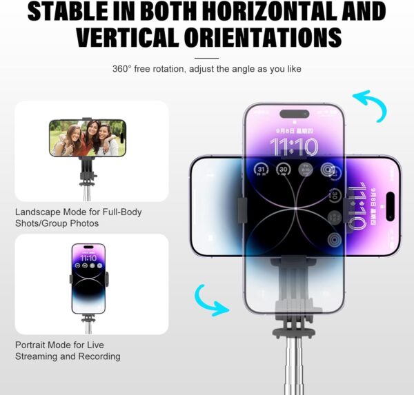 Portable Selfie Stick with Remote, Extendable Cell Phone Tripod for iPhone 15/14/13/12/11/X/8/7, Galaxy S23/S22/S21/S20/Note/Z Flip, Pixel, OnePlus, Travel Phone Mount Holder Filming Video Recording - Image 2