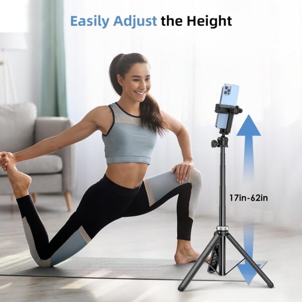 62" Phone Tripod - MIIASI Extendable Tripod for iPhone and Selfie Stick Tripod with Remote, 360° Ball Head Upgraded Cell Phone Tripod for Video Recording, iPhone 14/13/12 Pro Max/Android - Image 2