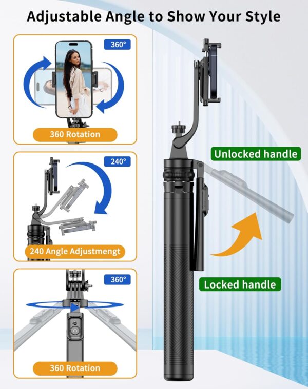 71" Cell Phone Tripod & Selfie Stick, for iPhone Tripo d Stand, Travel Tripod with Remote, Phone Selfie Stick for iPhone 11/14/ 15/16 Compatible with All Phones,for gopro and Cameras - Image 5