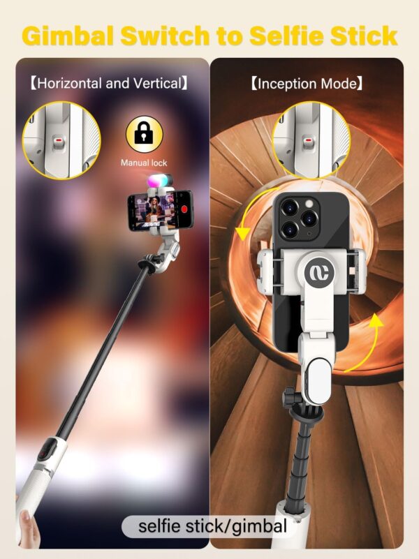 Smartphone Gimbal Stabilizer, Smart Face Tracking Tripod Without APP - 4 in 1 Cellphone Gimbal Stabilizer for iPhone&Android Extended 108cm Rod with RGB Fill Light, AOCHUAN M2PRO White - Image 4