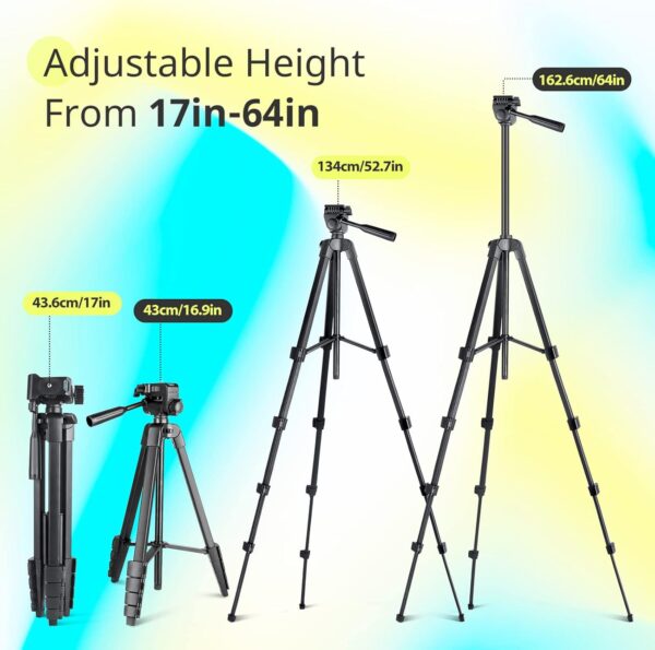 Sensyne 64" Camera Tripod Stand, Versatile Phone & iPad Tripod with Wireless Remote and 2-in-1 Phone Holder for Selfie/Video Recording/Photo/Live Stream/Vlog - Image 4