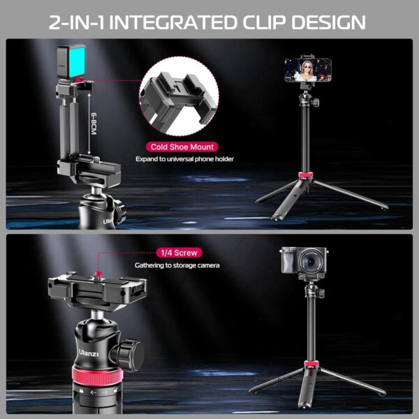 ULANZI MT-44 Extendable Phone Tripod, 59" Selfie Stick Vlog Stand with 2 in 1 Phone Clip, 360° Ball Head Camera-Tripod for iPhone Sony Canon Action Camera, Lightweight for Travel - Image 6