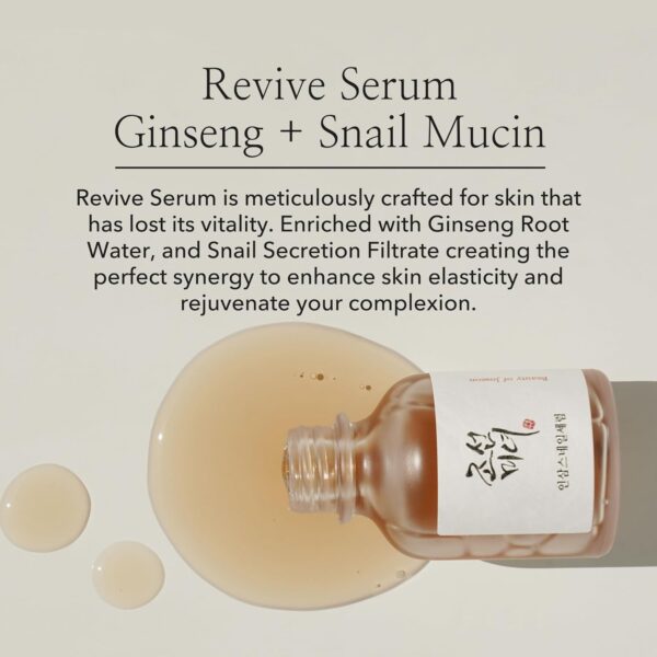 Beauty of Joseon Revive Snail Mucin Ginseng Serum Hydrating Peptide Facial Moisturizer Dark Spot Acne Scar Remover for Sensitive Face. Korean Skin Care for Men and Women, 30ml, 1fl. oz - Image 2