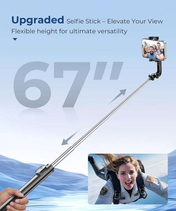 67‘’ Selfie Stick Tripod, Phone Tripod with Wireless Remote Control, Portable Selfie Stick for Photograph, Live Streaming, Video Recording, Compatible with All Cell Phones, Black - Image 2