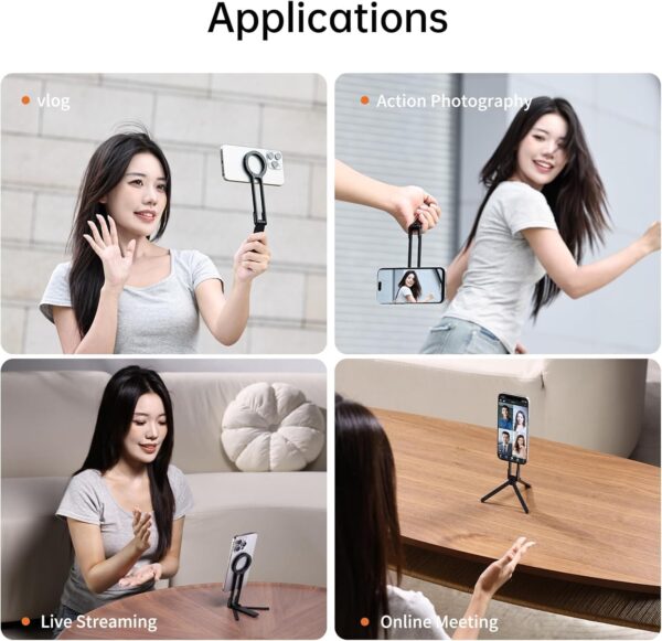 ULANZI MA30 Magnetic Phone Tripod Stand for iPhone - Aluminium Maglock Smartphone Mini Tripod Pocket Cell Phone Stand Dual-Sided Magnet Quick Mount Compatible with iPhone 16 15 14 13 12 Magsafe, Black - Image 6