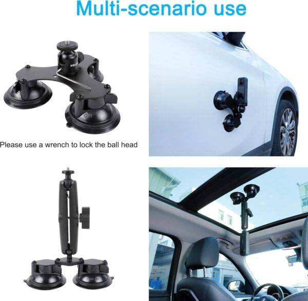 PellKing Suction Car Mount for Insta360 x4, x3, x2, x,One RS,R Compatible with GoPro Max Camera 5 in 1 Suction Mount Kit for Action Cameras (Includes 44.9-inch Selfie Stick) - Image 3