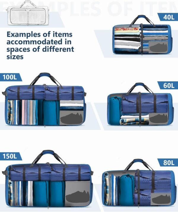 Gonex 40L 60L 80L 100L 150L Large Foldable Travel Duffle Bag with Shoes Compartment, Packable Lightweight Water Repellent Duffel Bag for Camping Gym Weekender Bag - Image 7