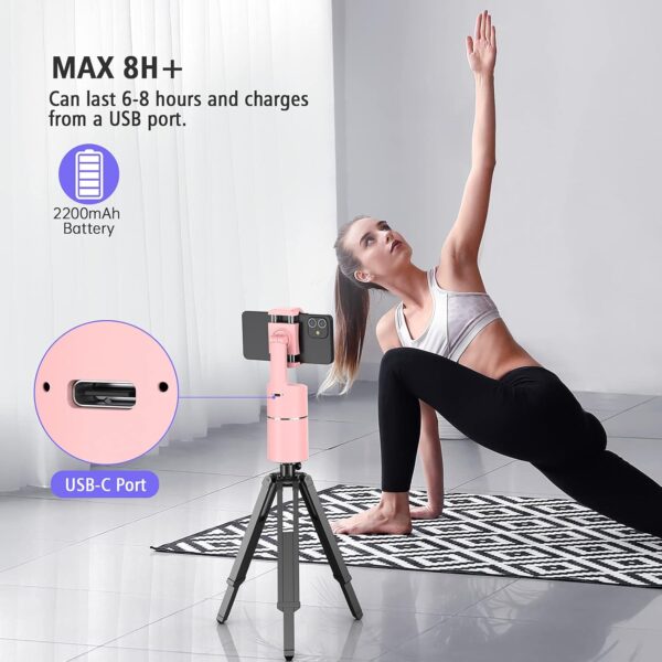 Auto Face Tracking Phone Holder, No App Required, 360° Rotation Face Body Phone Tracking Tripod Smart Shooting Camera Mount for Live Vlog Streaming Video, Rechargeable Battery-Pink - Image 7