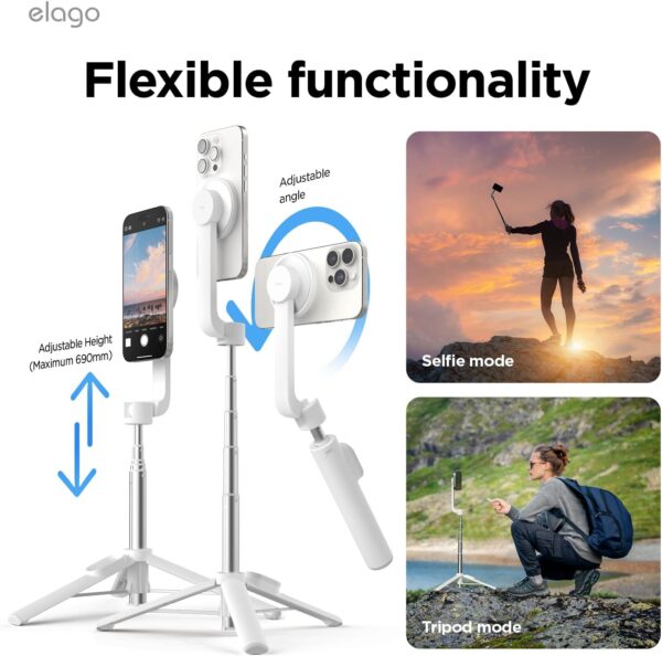 elago Magnetic Selfie Stick Tripod Compatible with MagSafe for iPhone and Galaxy, Strong Magnetism, Portable, Lightweight, Extendable [Pouch, Bluetooth Remote, Guide Sticker Included] [White] - Image 5