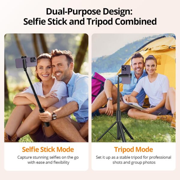 ATUMTEK 55" Selfie Stick Tripod, All-in-one Extendable Aluminum Phone Tripod with Rechargeable Bluetooth Remote, Travel Tripod 360° Rotatable for iPhone 15 Pro Max/15/14/13 Samsung Smartphones, Black - Image 5