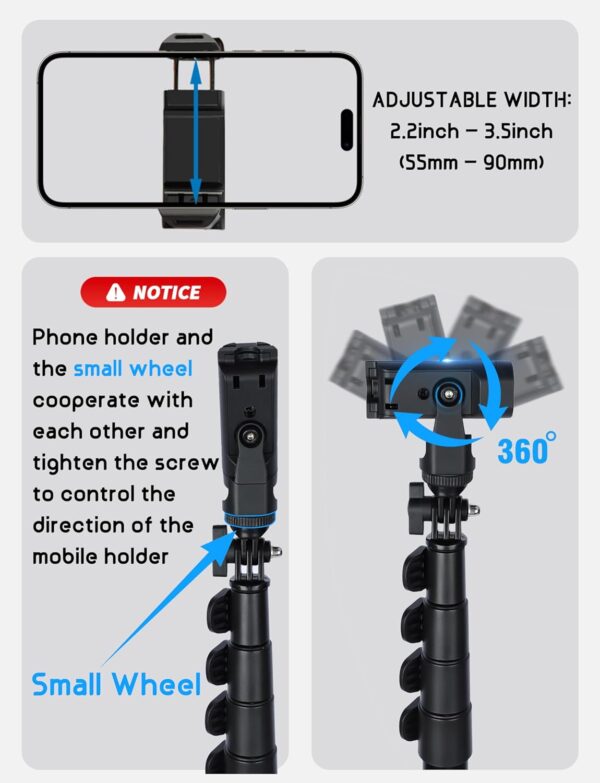 BMZX Invisible Selfie Stick 118" Long Selfie Stick,9.8ft with Wireless Remote, Selfie Stick for iPhone, Android, Fit for Insta360 X4, X3, ONE X2, ONE R, ONE X, 1/4”-20 Screw Mount Cameras (29 to 118") - Image 6