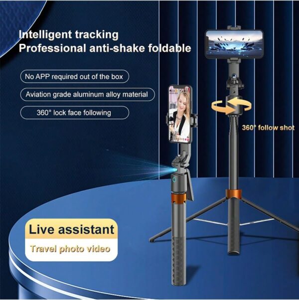 Auto Face Tracking Phone Holder, 360° Rotation Phone Tripod with Wireless Remote and Phone Holder, Selfie Stick Tripod for iPhone、Android Phone, Applied to YouTube, Vlog/TIK Tok - Image 2