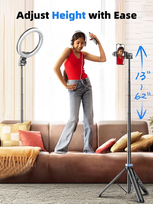 Kaiess 62" Tripod for iPhone, Selfie Stick Tripod & Phone Tripod Stand with Remote, Cell Phone Tripod for iPhone, Extendable Travel Tripod Compatible with iPhone 15/14/13 Pro Max/Android - Image 3