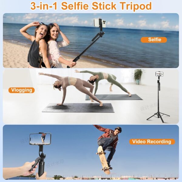 70inch Selfie Stick Phone Tripod with Rechargeable Remote,Portable Extendable 3 in 1 Cell Phone Tripod Stand for Video Recording,Travel Selfie Stick for iPhone and Android - Image 3