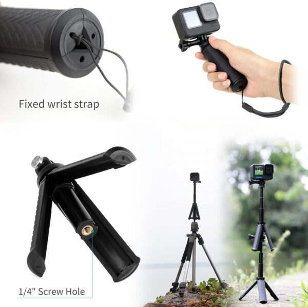 Mini Hand Grip Selfie Stick Tripod Stand for GoPro Hero 13 12 11 10 9 8 7 6 5 4 3,Session, Fusion, Max,Insta360, DJI, Akaso, Phone-Use it as a Selfie Stick Monopod, Handle, Travel Tripod - Image 5