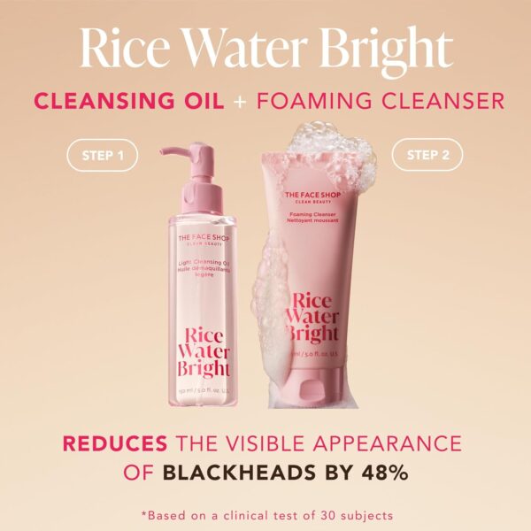 The Face Shop Rice Water Bright Double Cleansing Duo Set with Ceramide, Korean Skin Care, Gentle Face Wash & Pore Control Cleansing Oil, Hydrating, Moisturizing, Vegan Facial Cleanser, Makeup Remover - Image 6
