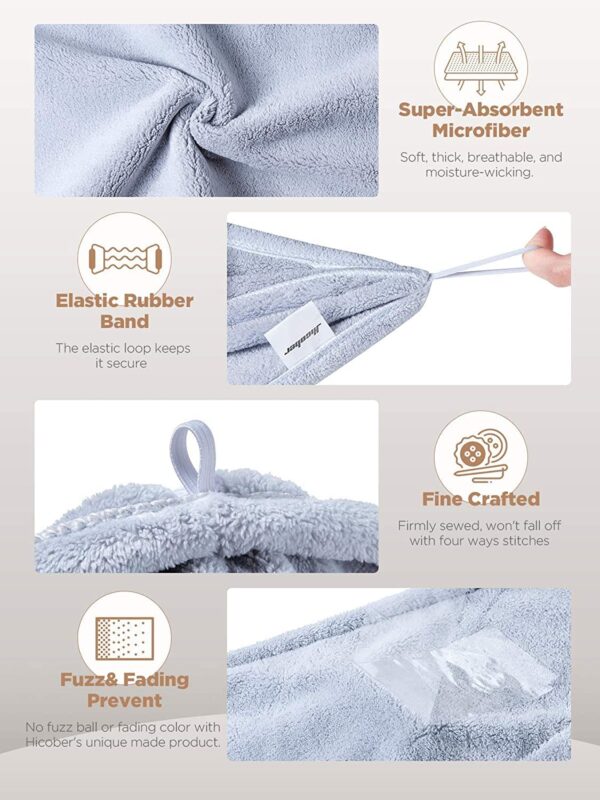 Hicober Microfiber Hair Towel, 3 Packs Hair Turbans for Wet Hair, Drying Hair Wrap Towels for Curly Hair Women Anti Frizz (Blue,Grey,Pink) - Image 3