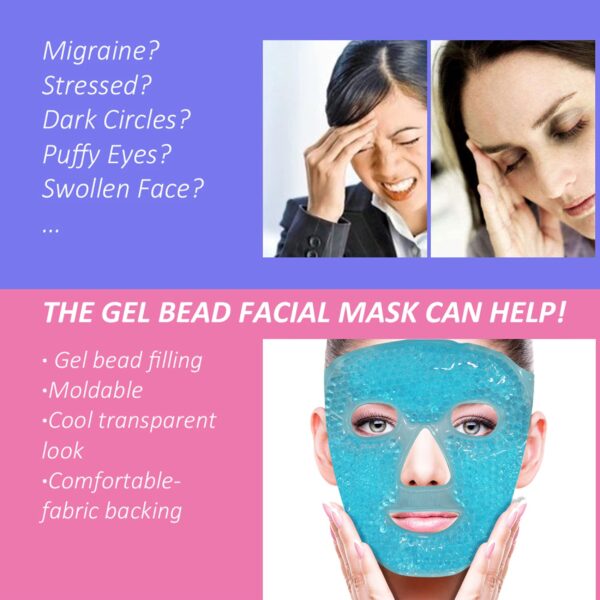 ZNÖCUETÖD Cold Face Eye Mask Ice Pack Reduce Face Puff, Dark Circles, Gel Beads Hot Heat Cold Compress Pack, Face SPA for Woman Sleeping, Pressure, Headaches, Skin Care, Post Laser Care[Blue] - Image 2
