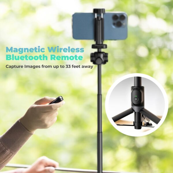 Vlogging Tripod for Phone and Camera, 60" Tripod Stand for iPhone and Android with 3 Cold Shoes for Light and Microphone (Both are not Included), Selfie Stick with Remote for Video Recording - Image 2