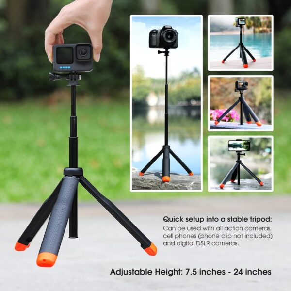 SOONSUN 4in1 Floating Selfie Stick Tripod for GoPro Hero 13 12 11 10 9 8 7 6 5 4 3 Session Max, AKASO, SJCAM Action Camera - As Waterproof Extension Monopod Pole Floating Handle Grip Tripod Stand - Image 4