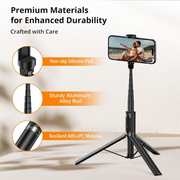 ATUMTEK 55" Selfie Stick Tripod, All-in-one Extendable Aluminum Phone Tripod with Rechargeable Bluetooth Remote, Travel Tripod 360° Rotatable for iPhone 15 Pro Max/15/14/13 Samsung Smartphones, Black - Image 7