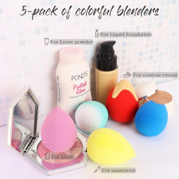 BEAKEY Makeup Sponge 5 Pcs Set, Latex-Free Boun Boun Beauty Sponge for Blending, Makeup Sponges for Foundation Liquid Cream and Powder. Blender for Enhanced Make Up Application - Image 6