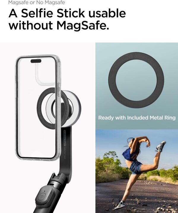 Spigen MagSafe Selfie Stick Tripod Stand (MagFit) with Bluetooth Remote Control Shutter 24" Extendable Compatible with MagSafe iPhone 16 15 14 13 12 Pro Max Mini & Android Phones - Black - Image 2