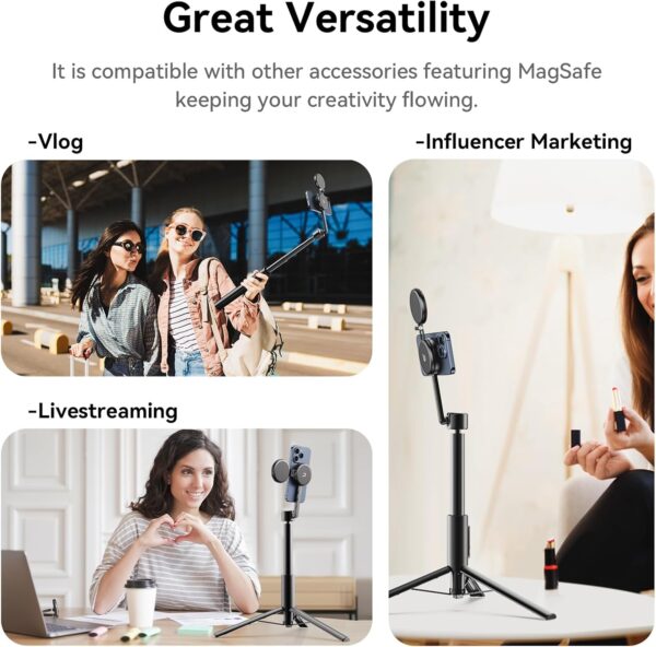 ULANZI 64.6'' Magnetic Selfie Stick Tripod Max, All-in-One Phone Tripod w Magnetic Phone Holder & Detachable Wireless Remote, C/W Magsafe, for iPhone 16 15 14 13 12 Series & Android Phones (Black) - Image 5
