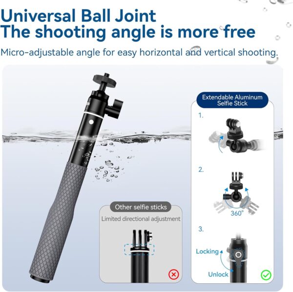 TELESIN 360° Waterproof Selfie Stick 25.75" w Hand Strap Underwater Dive Diving Extension Stick Pole Monopod for GoPro Max 12 11 10 9 8 7 Insta360 X3 GO3 Ace Pro DJI Action 5 Pro 4/3 Osmo Pocket 3 - Image 3