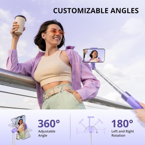 ATUMTEK 60" Selfie Stick Tripod, All-in-One Extendable Phone Tripod with Bluetooth Remote, Storage Bag Included, for iPhone and Android Phone Selfie, Video Recording, Vlogging, Live Streaming, Purple - Image 2
