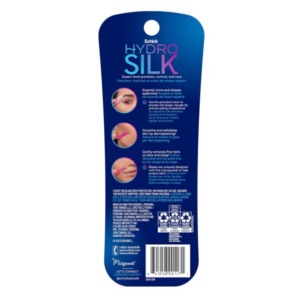 Schick Hydro Silk Touch-Up Dermaplaning Tool with Precision Cover, 3ct | Dermaplane Razor, Face Razors for Women, Eyebrow Razor, Facial Razor, Dermaplaning Razor, Womens Face Razor Peach Fuzz Remover - Image 10