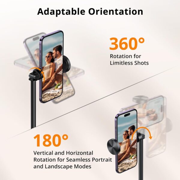 ATUMTEK 55" Selfie Stick Tripod, All-in-one Extendable Aluminum Phone Tripod with Rechargeable Bluetooth Remote, Travel Tripod 360° Rotatable for iPhone 15 Pro Max/15/14/13 Samsung Smartphones, Black - Image 6