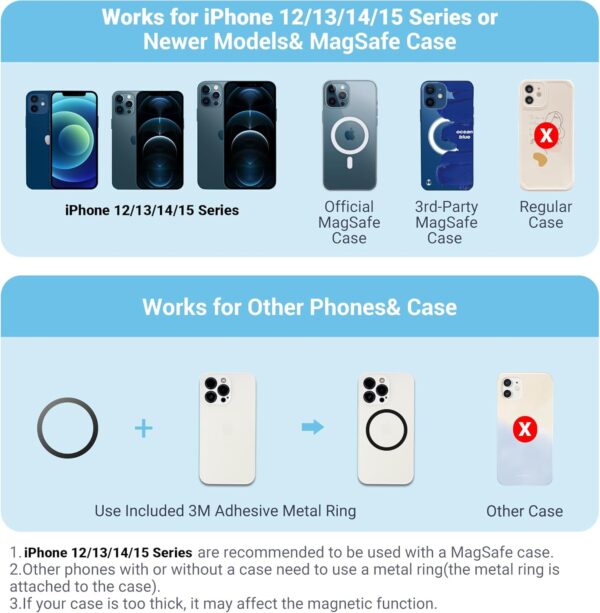 Magnetic Selfie Stick Tripod with Remote, Magnetic Stand for iPhone 16 15 14 13 12 Pro Max Mini, Phone Tripod for Magsafe & Android & Compact Camera & GoPro - Image 3