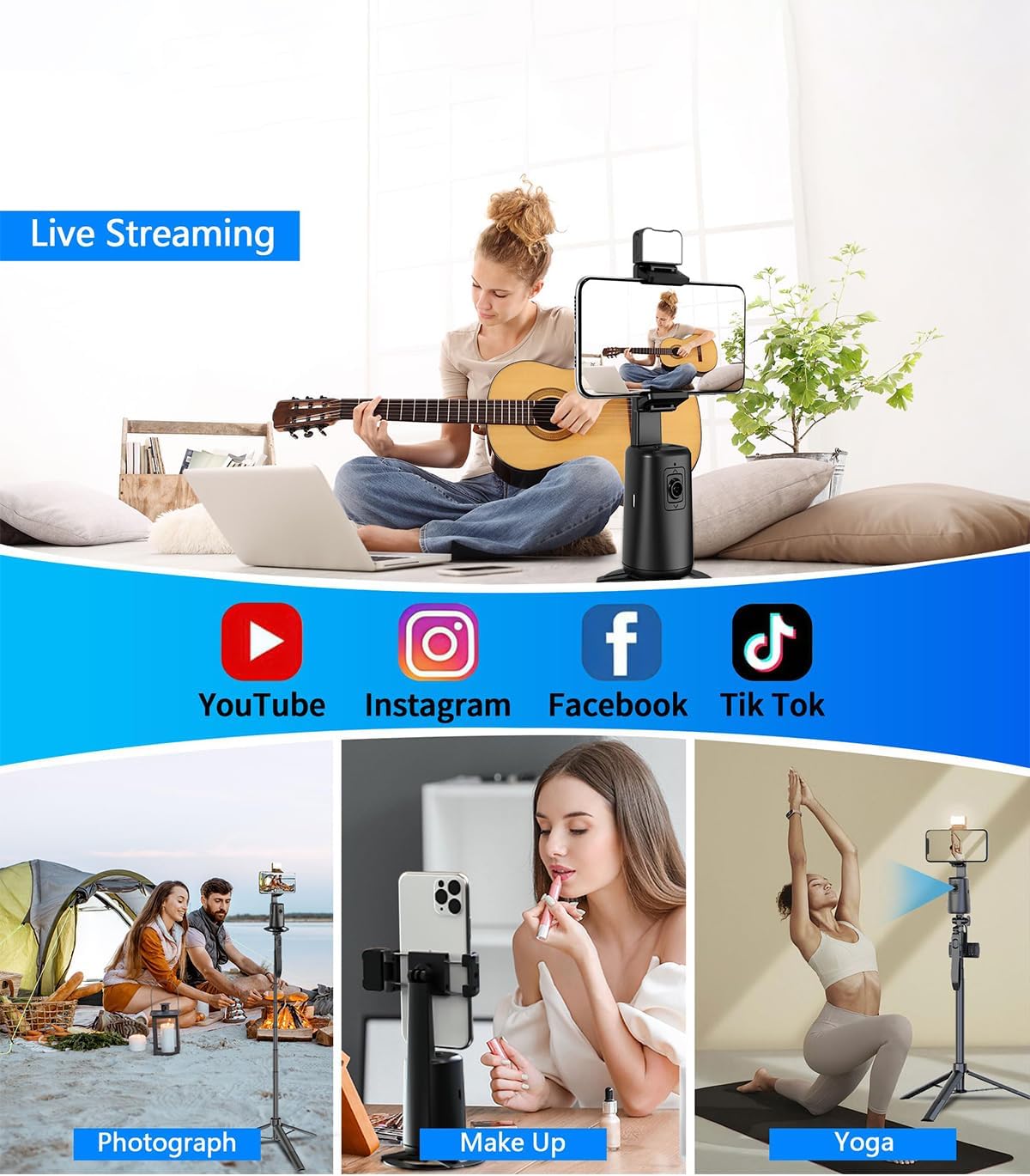 Auto Face Tracking Tripod 360° Rotation, 67" Tripod for iPhone Selfie Stick,Phone Tripod Stand Holder with Remote Gesture Control,No App, for Live Video Tiktok Live Vlog Streaming Video - Image 4