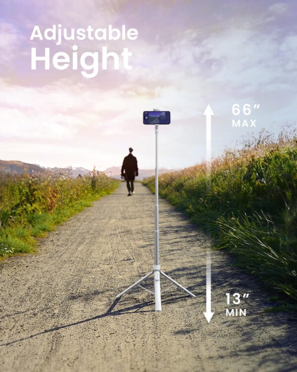 66” Phone Tripod, Auto Open Selfie Stick for iPhone, Portable Travel Cell Phone Tripod Stand for iPhone 16 Pro Max Android, White - Image 4